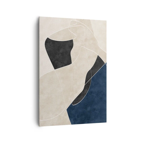 Impression sur toile - Image sur toile - Abstraction géométrique dans les tons beige et bleu marine - 70x100cm - Composition abstraite - contraste de couleurs - Décoration murale moderne pour le salon et la chambre ARTTOR
