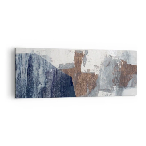 Impression sur toile - Image sur toile - Formes abstraites dans des tons de bleu et de marron - 140x50cm - Formes bleues et brunes - Décoration murale moderne pour le salon et la chambre ARTTOR