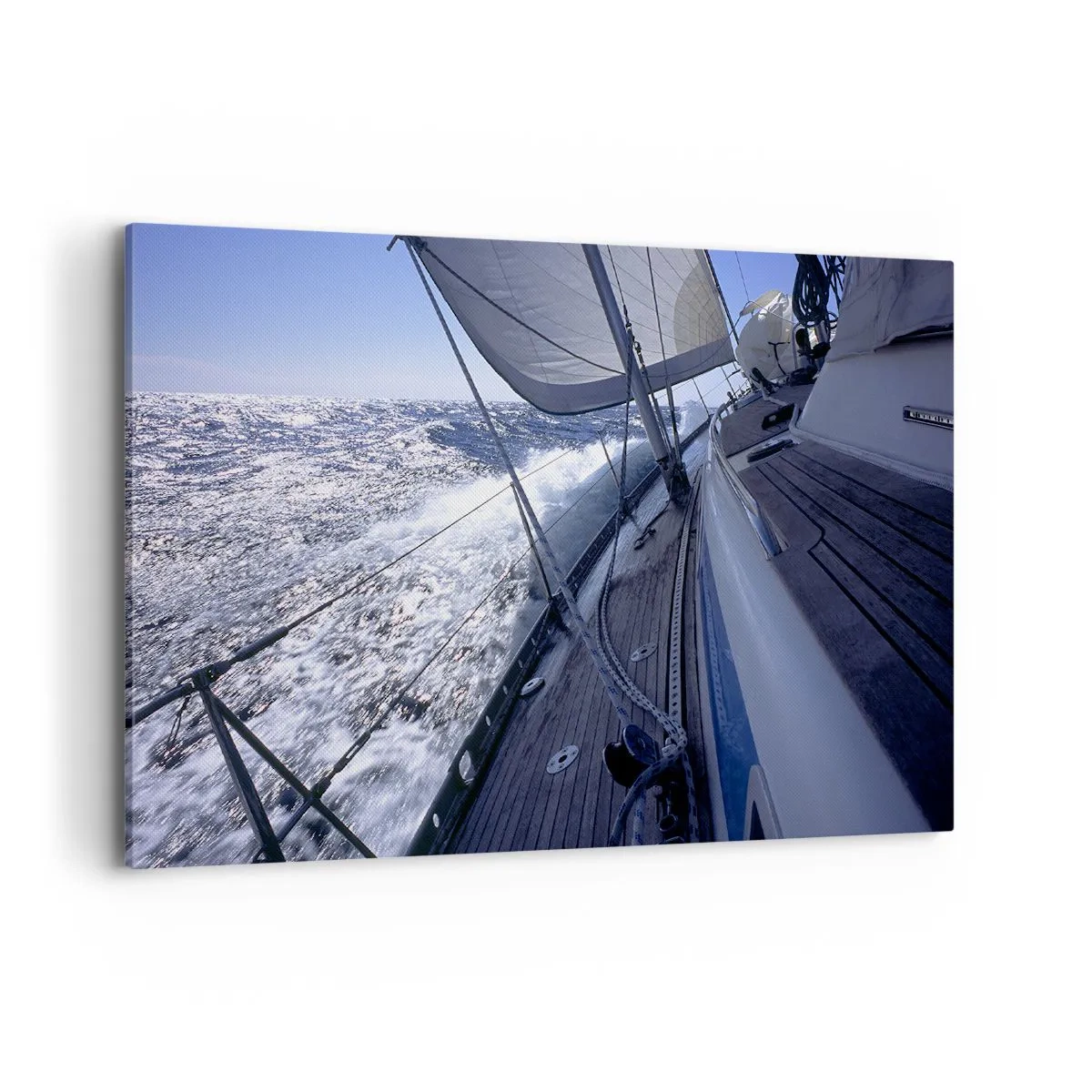 Impression sur toile - Image sur toile - Un voilier dans une mer agitée avec des voiles blanches et un pont en bois. - 100x70cm - Je sais ce que c'est d'être un oiseau - Décoration murale moderne pour le salon et la chambre ARTTOR