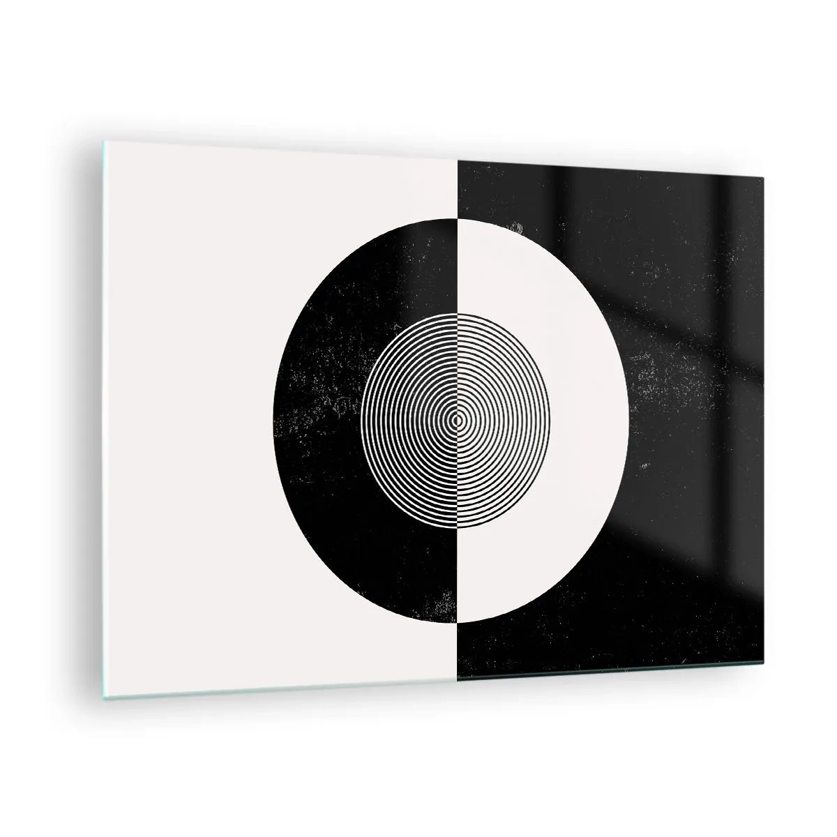 Impression sur verre - Image sur verre - Motif géométrique de symétrie noir et blanc - 70x50cm - Harmonie de noir et blanc - Décoration murale moderne pour le salon et la chambre ARTTOR