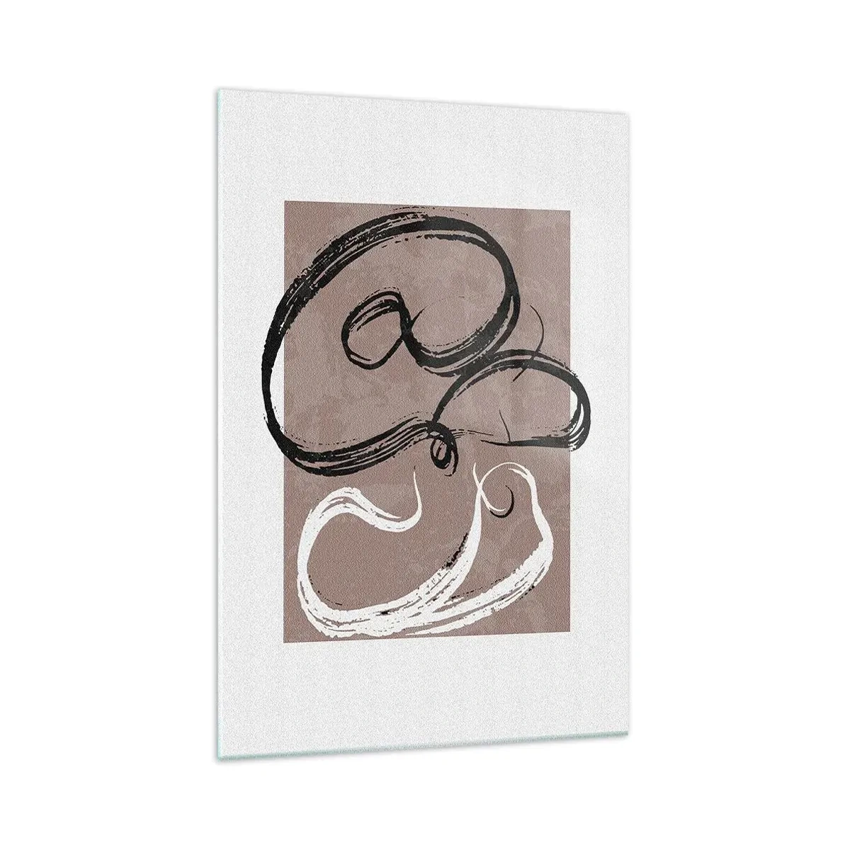 Impression sur verre - Image sur verre - Abstraction en noir et blanc sur fond beige - 70x100cm - Composition – la recherche de la plénitude - Décoration murale moderne pour le salon et la chambre ARTTOR