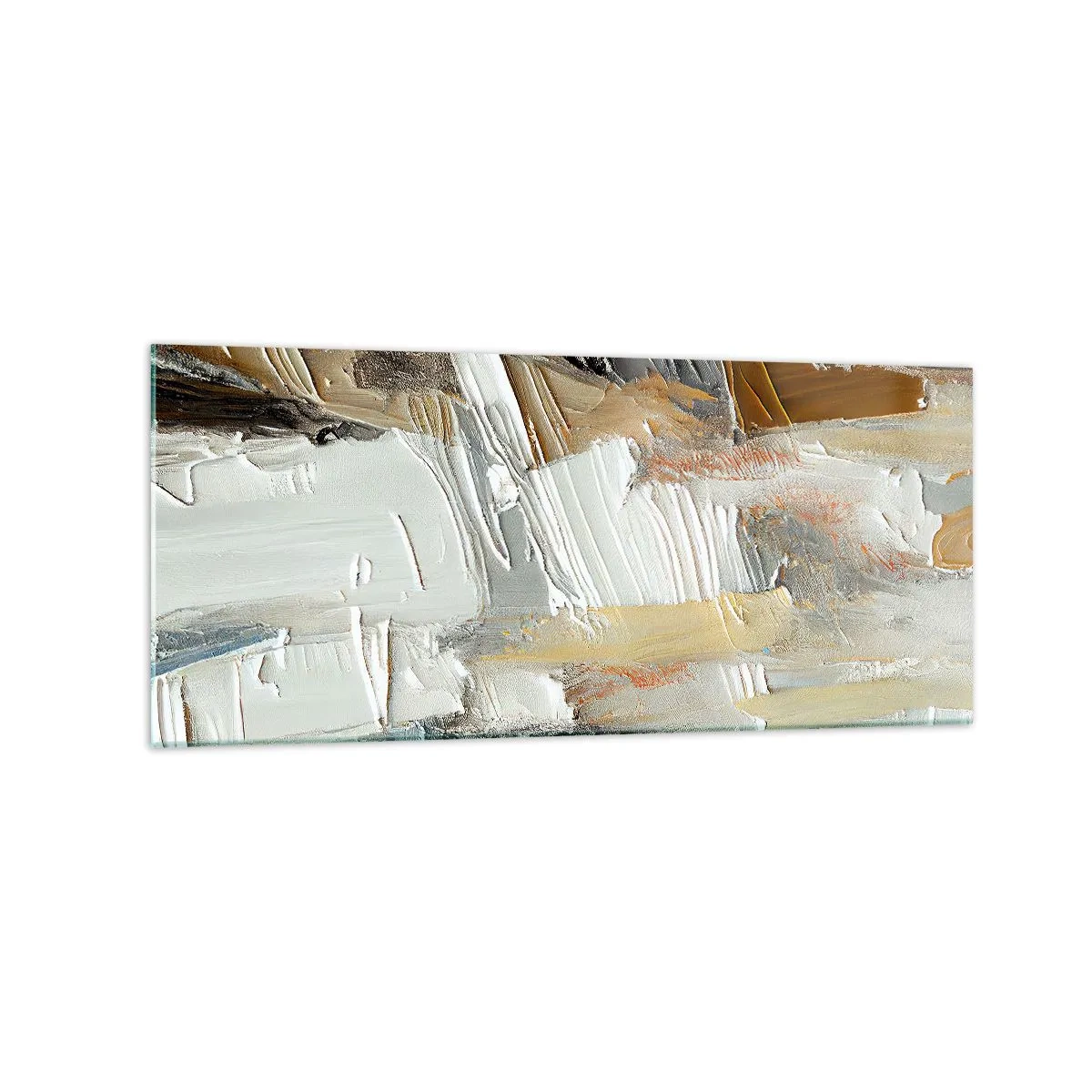 Impression sur verre - Image sur verre - Abstraction texturale dans des tons terre et blanc - 120x50cm - Couches colorées - Décoration murale moderne pour le salon et la chambre ARTTOR