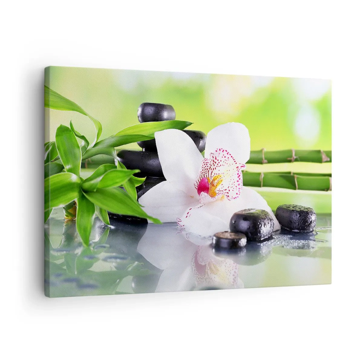 Impression sur toile - Image sur toile - Orchidée, pierres et bambou dans une composition spa harmonieuse - 70x50cm - Raffraîchissement de fraîcheur - Décoration murale moderne pour le salon et la chambre ARTTOR