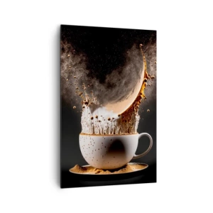 Impression sur toile - Image sur toile - Une tasse de café avec une explosion dynamique de liquide sur fond noir. - 80x120cm - Une explosion de saveur - Décoration murale moderne pour le salon et la chambre ARTTOR
