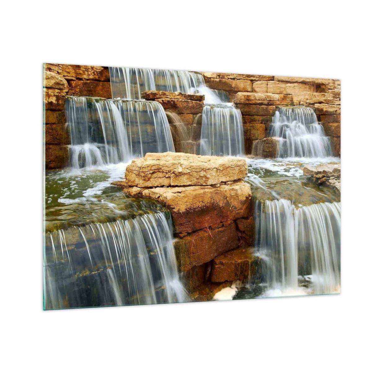 Impression sur verre - Image sur verre - Cascade sur fond rocheux - 100x70cm - Escalier vers le ciel - Décoration murale moderne pour le salon et la chambre ARTTOR