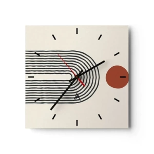 Horloge murale - Pendule murale - Motif abstrait moderne avec des lignes et un cercle rouge - 30x30cm - Le magnétisme des formes et des couleurs - Décoration murale moderne pour le salon et la chambre ARTTOR