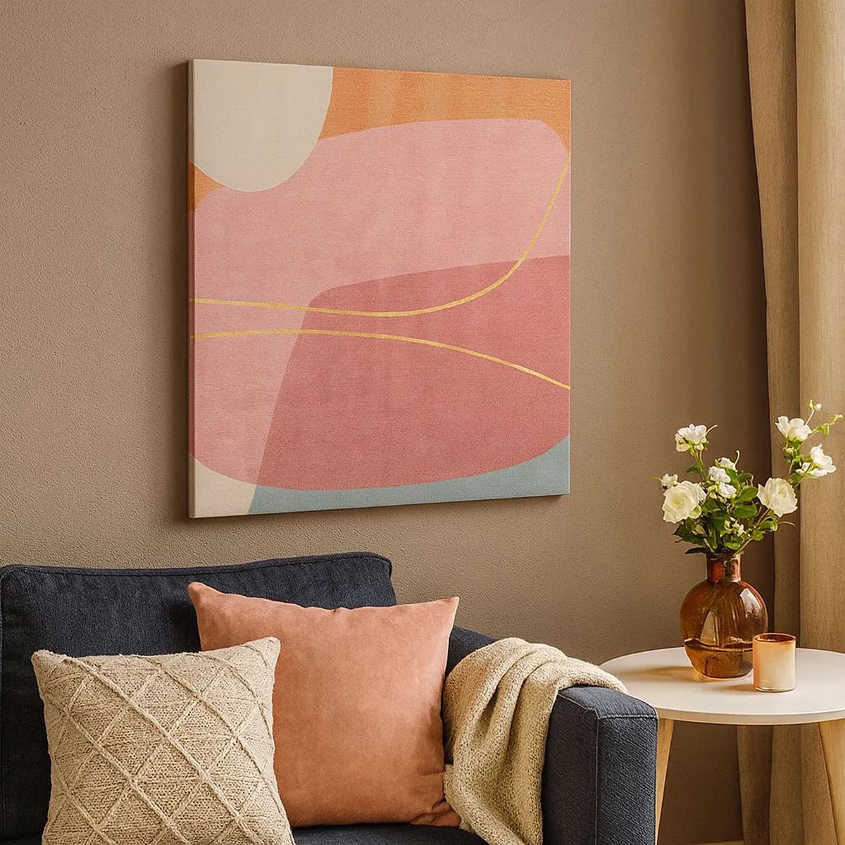 Impression sur toile - Image sur toile - Composition pastel au fil d'or - 30x30 cm