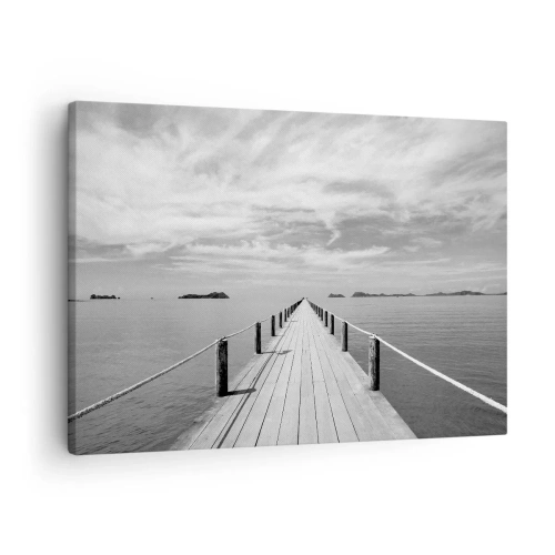 Impression sur toile - Image sur toile - Une jetée en bois menant au loin sur une mer calme - 70x50cm - Et peut-être un voyage... - Décoration murale moderne pour le salon et la chambre ARTTOR