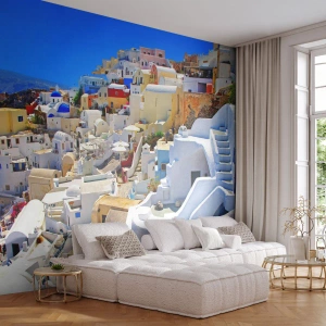 Papier Peint Autocollant Deluxe Sticker - Le rêve d'un été grec - Architecture, Paysage, Santorin - 400x280 cm