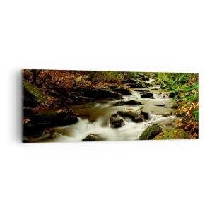 Impression sur toile - Image sur toile - Un ruisseau forestier coulant entre des pierres entourées de verdure - 140x50cm - Comme de l'argent liquide - Décoration murale moderne pour le salon et la chambre ARTTOR