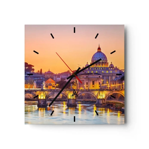 Horloge murale - Pendule murale - Panorama du Vatican au coucher du soleil avec un pont sur la rivière - 30x30cm - Coucher de soleil sur la ville éternelle - Décoration murale moderne pour le salon et la chambre ARTTOR