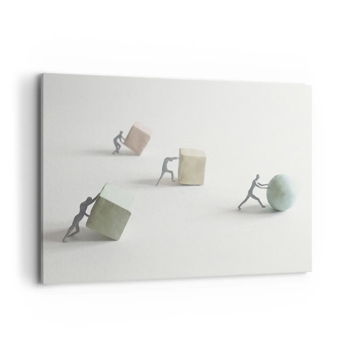 Impression sur toile - Image sur toile - Figurines miniatures poussant des formes sur un fond clair - 100x70cm - Rien que la vie - Décoration murale moderne pour le salon et la chambre ARTTOR