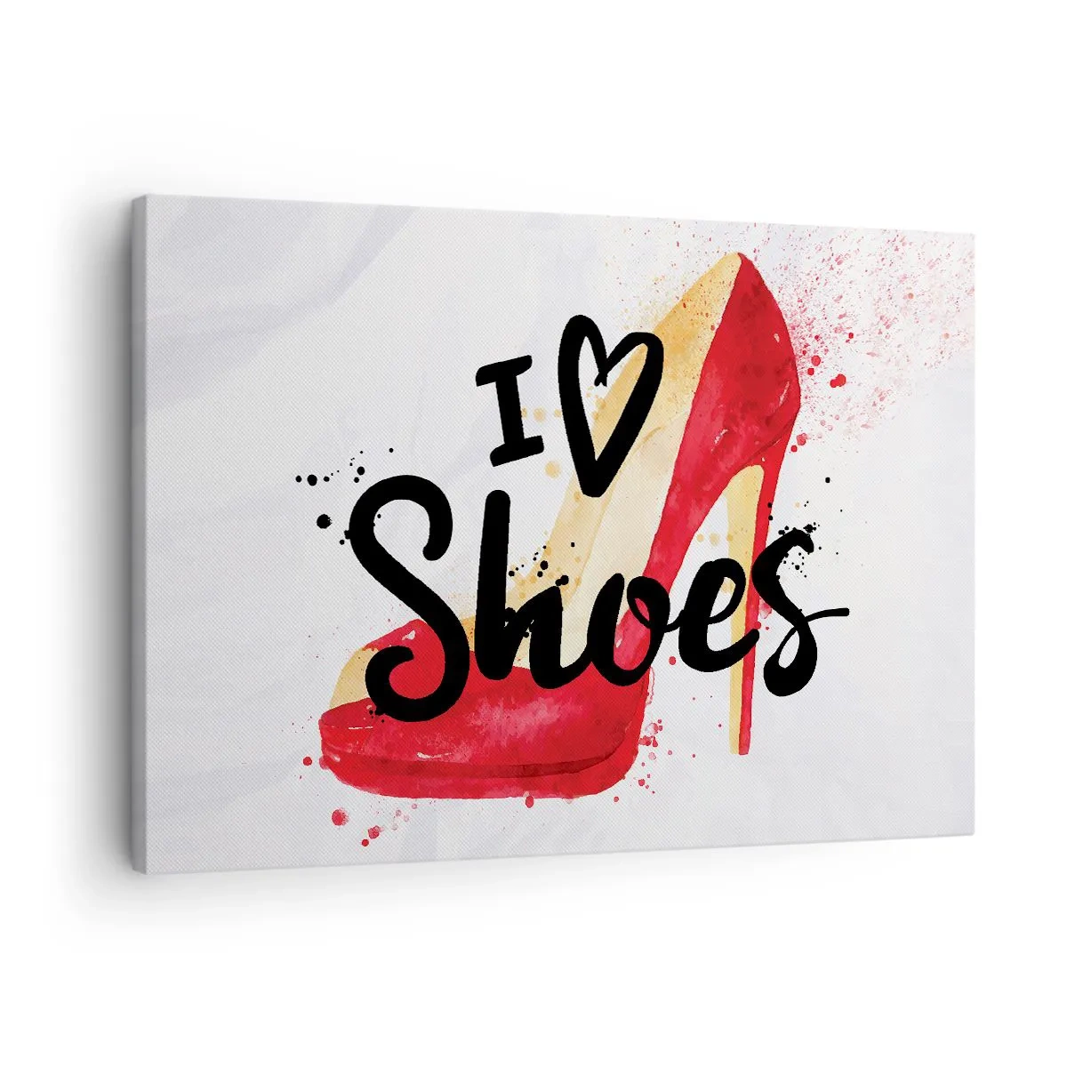 Impression sur toile - Image sur toile - Talon aiguille rouge avec l'inscription I love Shoes sur fond blanc - 70x50cm - L'amour a plusieurs noms - Décoration murale moderne pour le salon et la chambre ARTTOR