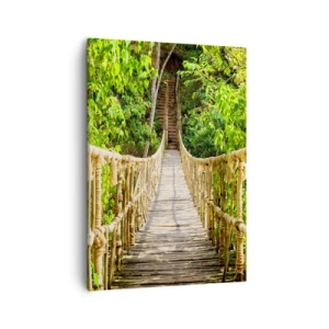 Impression sur toile - Image sur toile - Un pont suspendu dans une forêt tropicale pleine de verdure - 50x70cm - Suspendu dans la nature - Décoration murale moderne pour le salon et la chambre ARTTOR