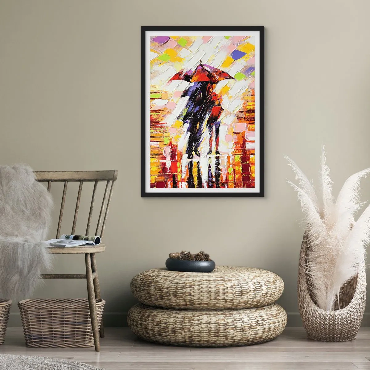 Affiche dans un cadre noir - Poster - Ensemble à travers la nuit et la pluie - 40x50 cm