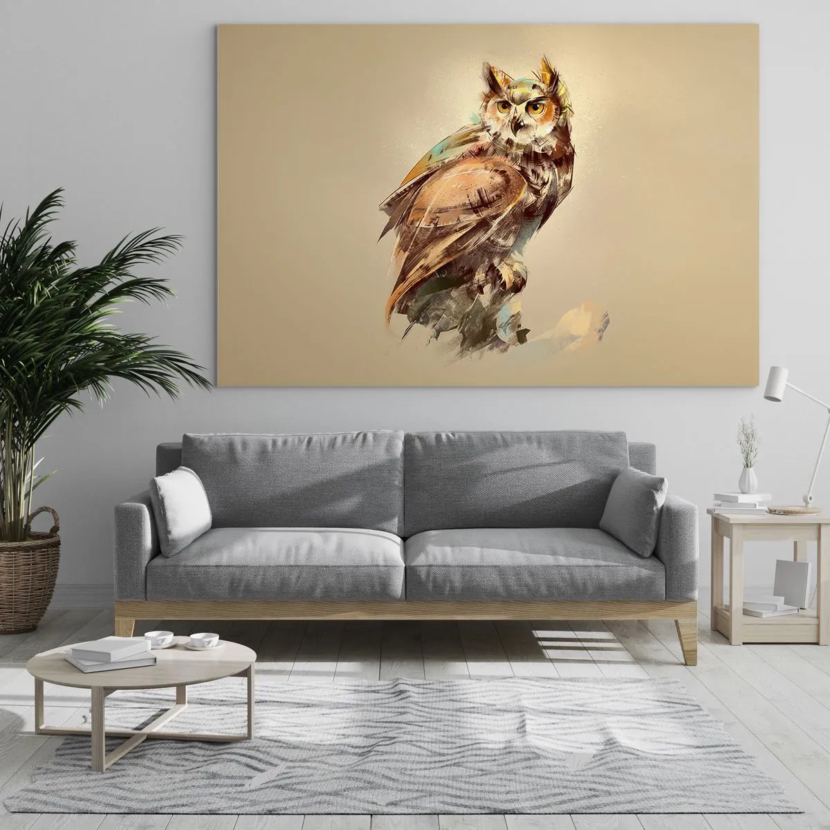 Impression sur verre - Image sur verre - Chouette abstraite avec peinture artistique - 70x50cm - Le hibou le plus intelligent - confirmera la forêt de chênes - Décoration murale moderne pour le salon et la chambre ARTTOR