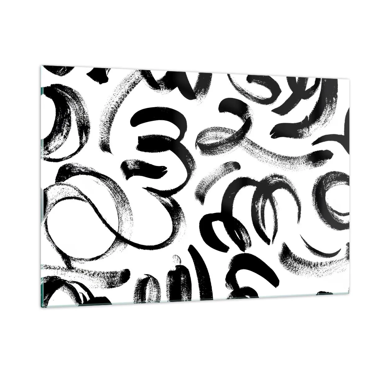 Impression sur verre - Image sur verre - Coups de pinceau abstraits en noir et blanc - 120x80cm - Noir sur blanc - Décoration murale moderne pour le salon et la chambre ARTTOR