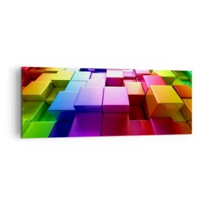 Impression sur toile - Image sur toile - Cubes géométriques 3D colorés - 140x50cm - Collaboration Op art dans une équipe - Décoration murale moderne pour le salon et la chambre ARTTOR