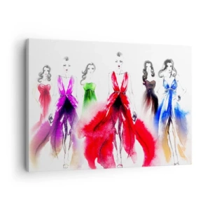 Impression sur toile - Image sur toile - Illustration de mode avec des modèles en robes colorées - 70x50cm - Ambiances pour les déguisements - Décoration murale moderne pour le salon et la chambre ARTTOR