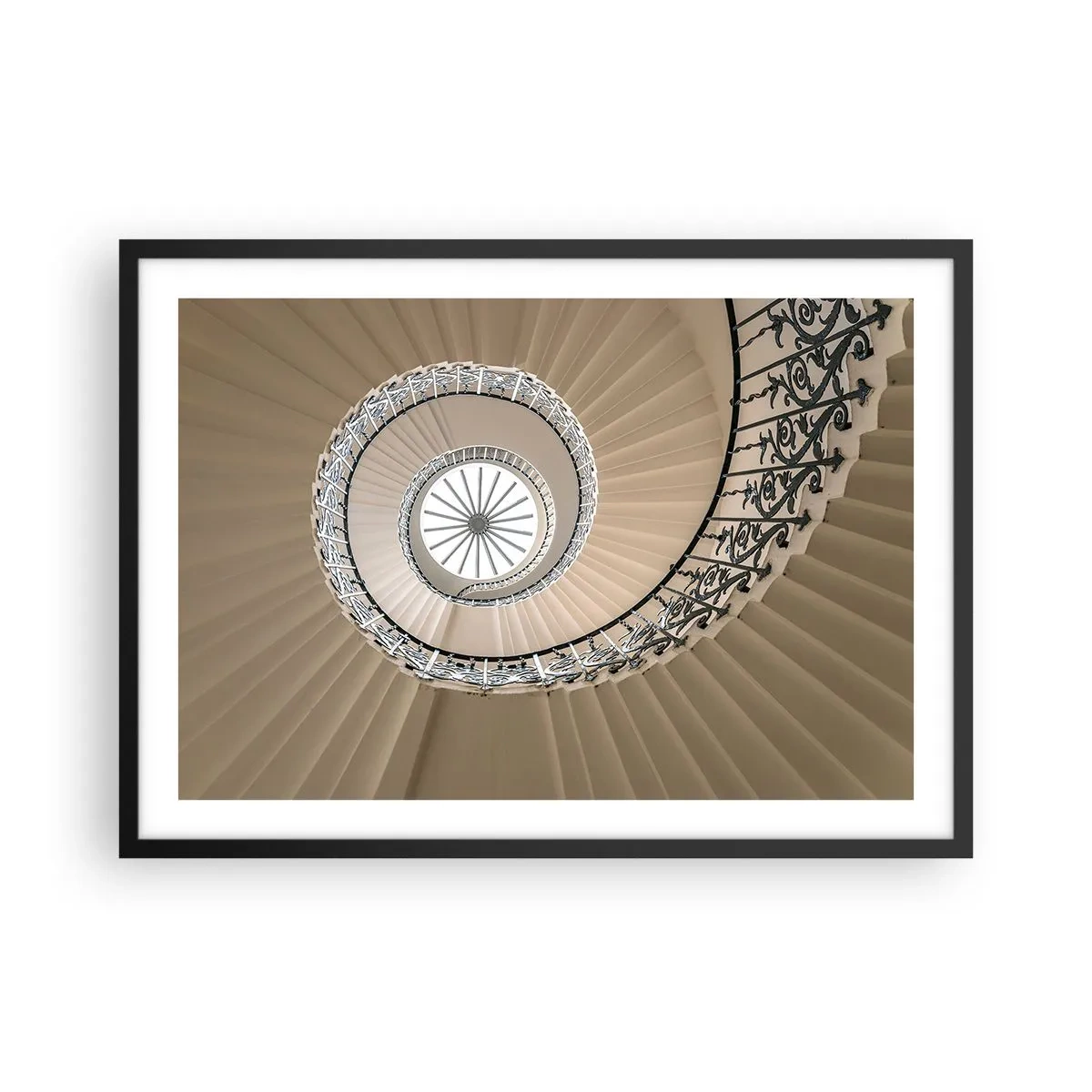 Affiche dans un cadre noir - Poster - Escalier en colimaçon dans une approche géométrique élégante - 70x50cm - À l'intérieur de la coquille - Décoration murale moderne pour le salon et la chambre ARTTOR