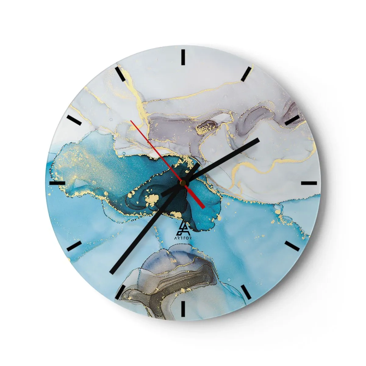 Horloge murale - Pendule murale - Etude de la rencontre gris et turquoise - 40x40 cm
