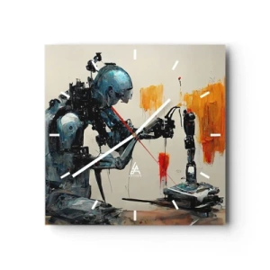 Horloge murale - Pendule murale - Robot au travail avec un arrière-plan abstrait - 30x30cm - Déjà demain… - Décoration murale moderne pour le salon et la chambre ARTTOR