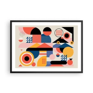 Affiche dans un cadre noir - Poster - Formes géométriques colorées dans un style rétro - 70x50cm - Composition : jouer - Décoration murale moderne pour le salon et la chambre ARTTOR