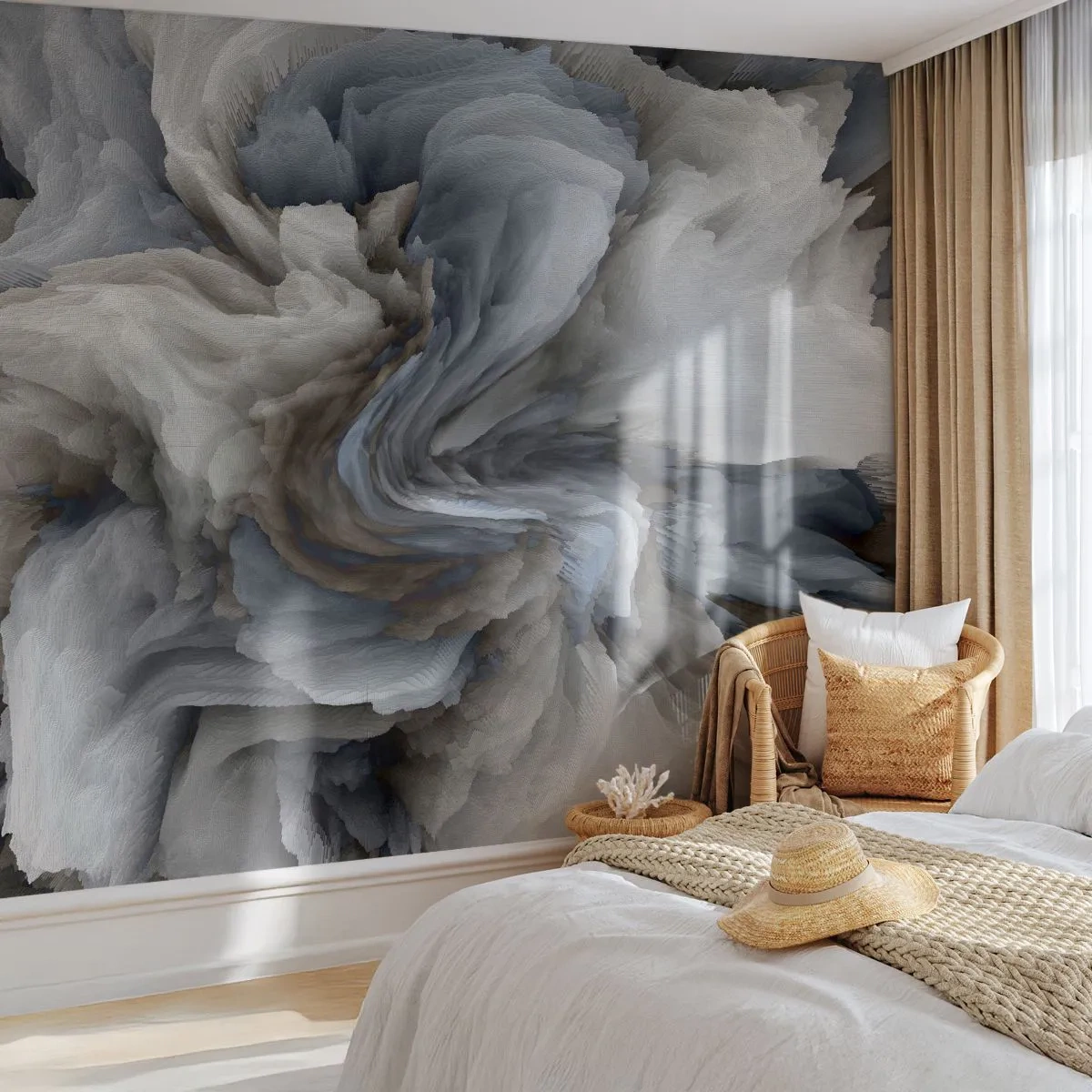 Papier Peint Photo Premium Sand - Une explosion abstraite de formes ressemblant à de la pierre et des pétales de fleurs. - 100x70cm - Pierre et fleur - Décoration murale moderne pour le salon et la chambre ARTTOR