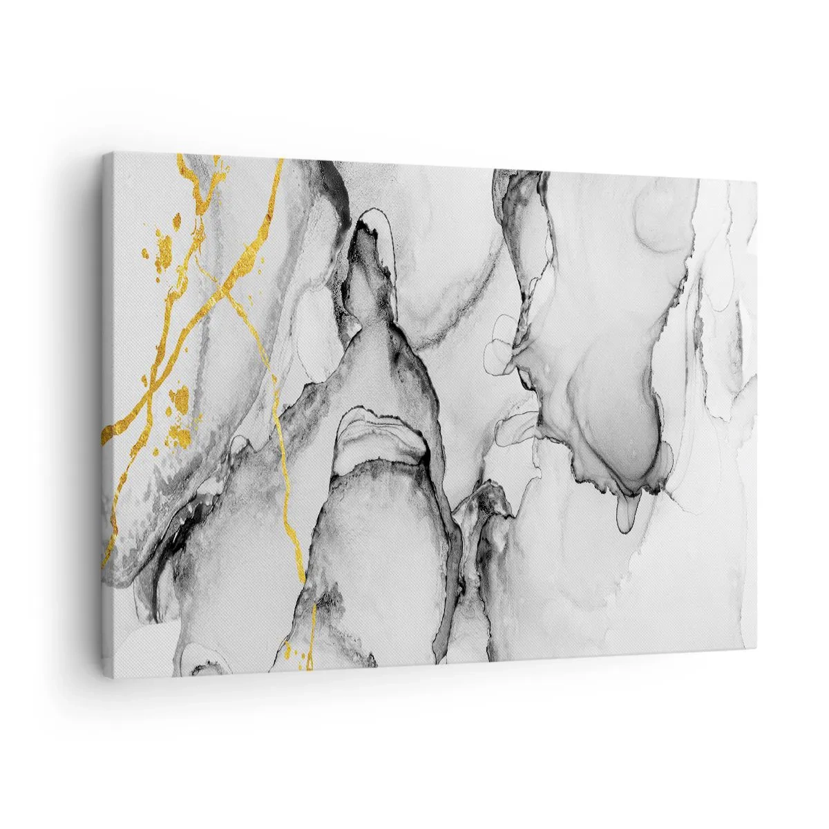 Impression sur toile - Image sur toile - Motifs abstraits en noir et blanc avec des accents dorés - 70x50cm - Composition à motif or - Décoration murale moderne pour le salon et la chambre ARTTOR