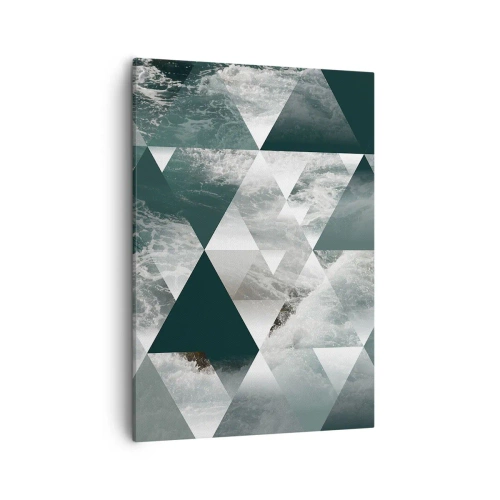 Impression sur toile - Image sur toile - Motif géométrique avec un motif de vagues dans des tons de vert - 50x70cm - Point de vue de cristal - Décoration murale moderne pour le salon et la chambre ARTTOR