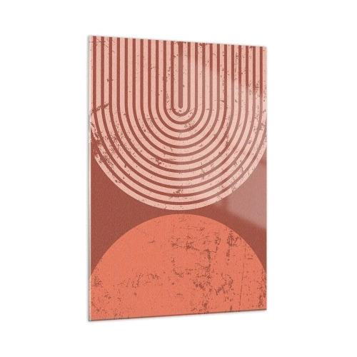 Impression sur verre - Image sur verre - Graphique géométrique de couleur rouille avec un demi-cercle et un cercle - 50x70cm - Une relation proche - Décoration murale moderne pour le salon et la chambre ARTTOR
