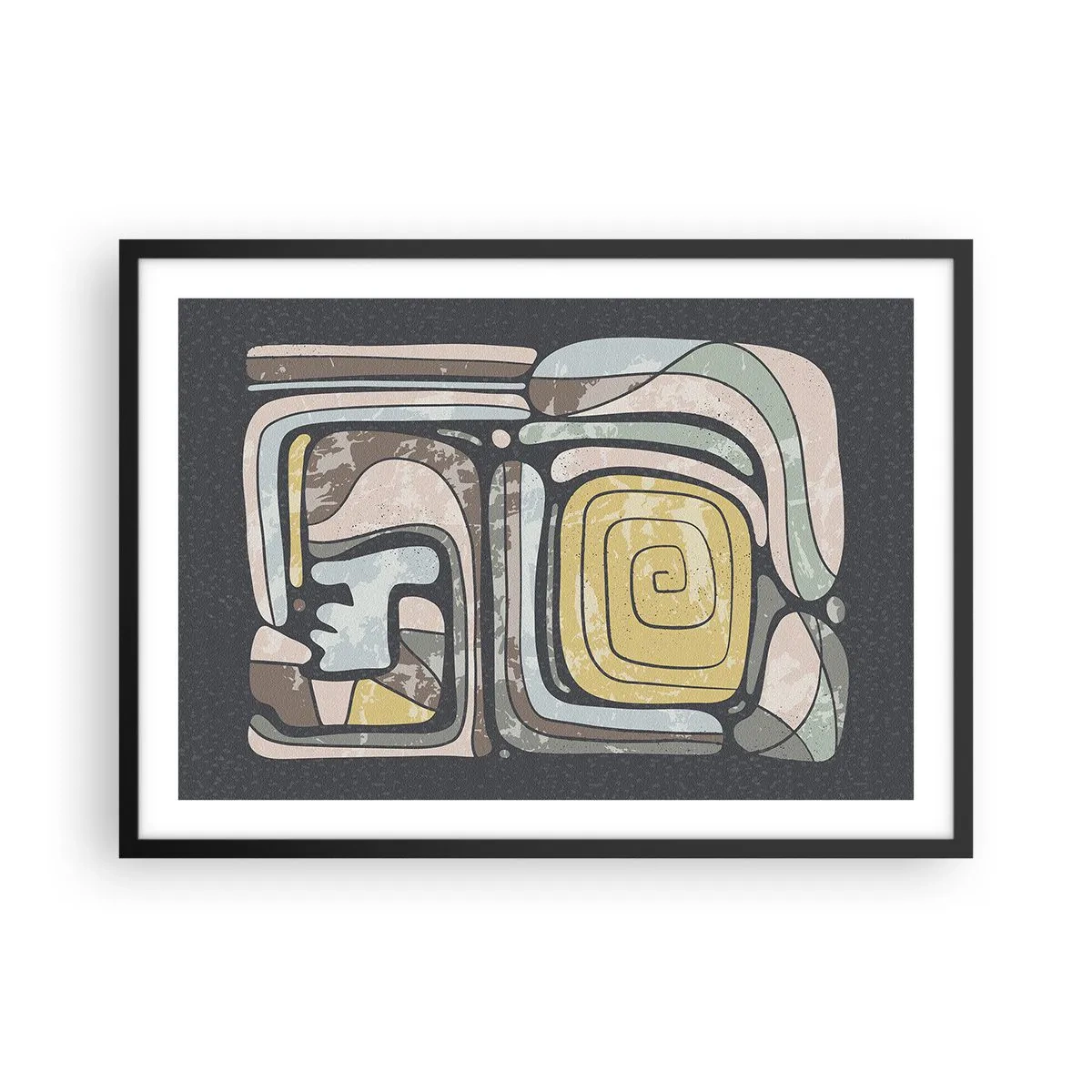 Affiche dans un cadre noir - Poster - Motifs précolombiens aux couleurs pastel sur fond sombre - 70x50cm - L'abstraction dans l'esprit précolombien - Décoration murale moderne pour le salon et la chambre ARTTOR