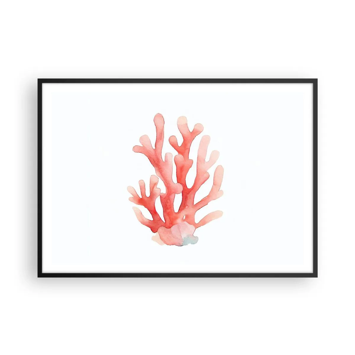 Affiche dans un cadre noir - Poster - Une illustration subtile de corail dans des tons pastel - 100x70cm - Corail couleur corail - Décoration murale moderne pour le salon et la chambre ARTTOR