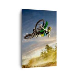 Impression sur toile - Image sur toile - Motocycliste dans un saut dynamique - 80x120cm - Activez les émotions ! - Décoration murale moderne pour le salon et la chambre ARTTOR