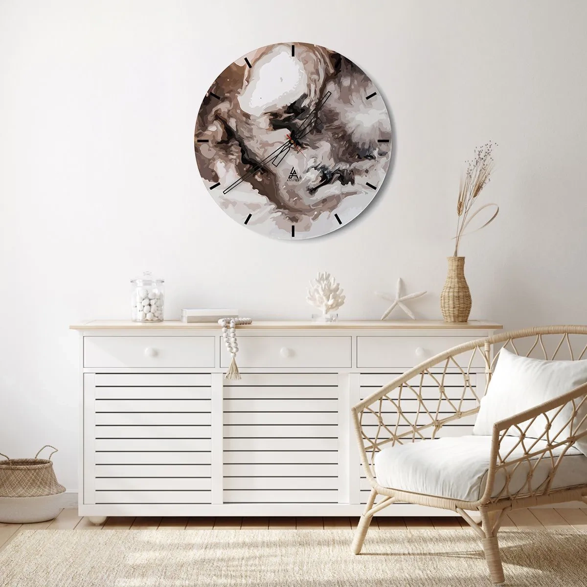 Horloge murale - Pendule murale - Motif abstrait dans les tons de marron, blanc et gris - 30x30cm - La naissance d'une galaxie - Décoration murale moderne pour le salon, la cuisine et la chambre ARTTOR