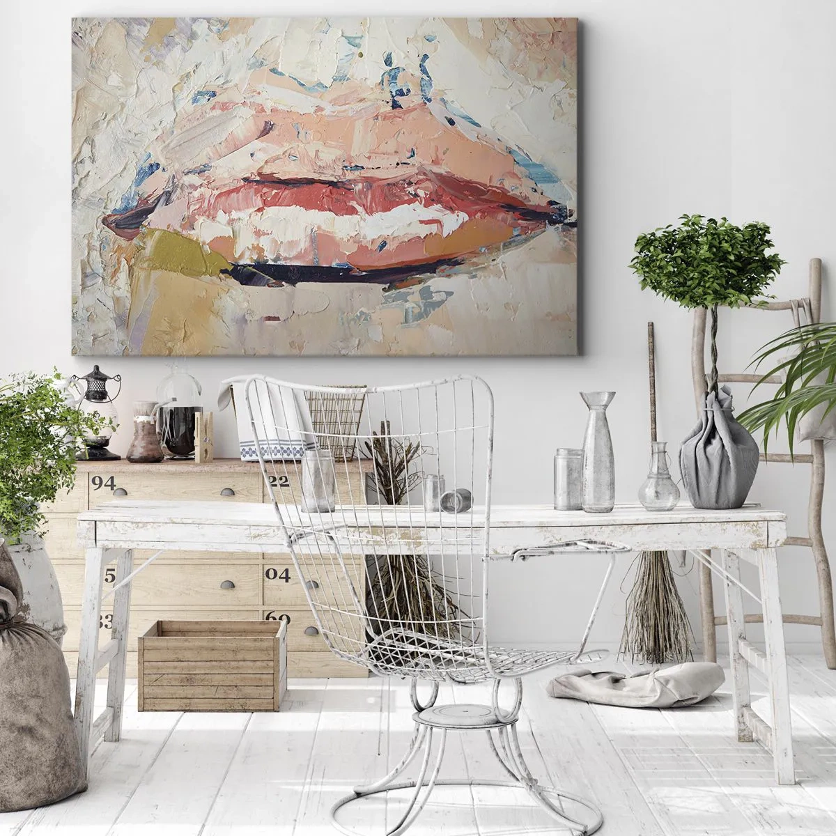 Impression sur toile - Image sur toile - Une composition abstraite représentant les lèvres d'une femme aux couleurs pastel. - 120x80cm - Éveil la pensée - Décoration murale moderne pour le salon et la chambre ARTTOR