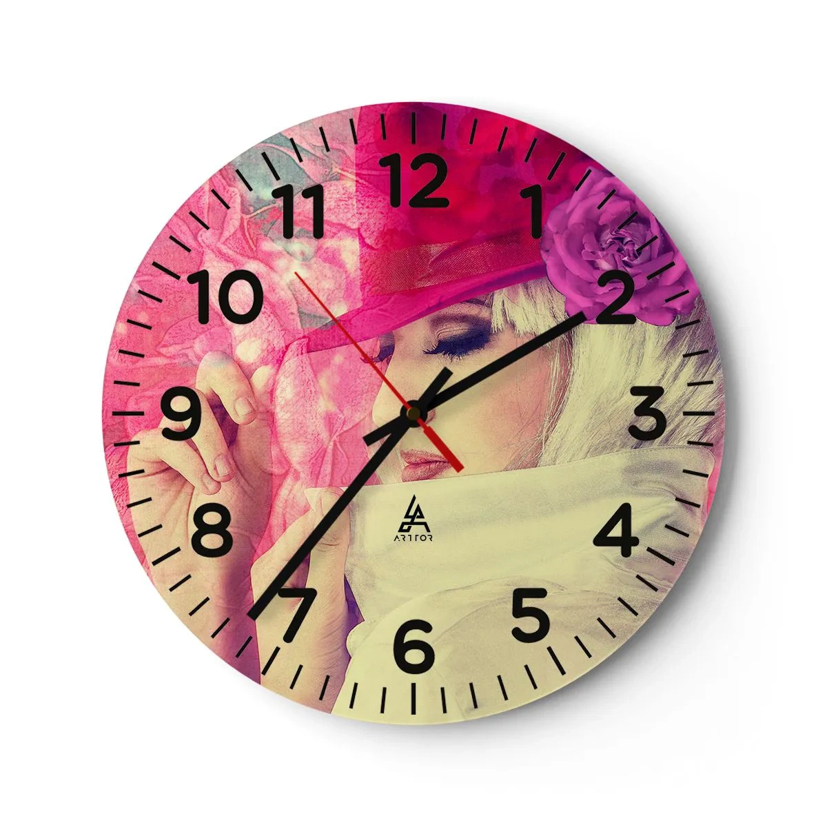 Horloge murale - Pendule murale - Portrait rétro dans une brume rose - 30x30 cm