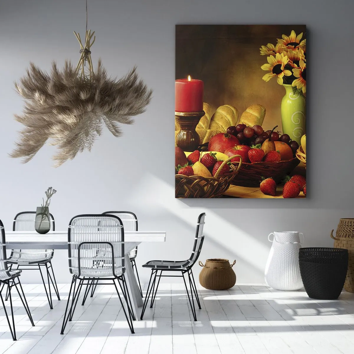 Impression sur toile - Image sur toile - Nature morte de pain et de fruits - 65x120 cm