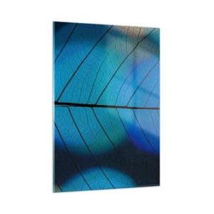 Impression sur verre - Image sur verre - Gros plan d'une feuille bleue montrant la structure des veines. - 50x70cm - Construction complexe - Décoration murale moderne pour le salon et la chambre ARTTOR