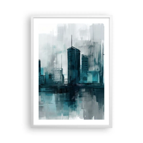 Affiche dans un cadre blanc - Poster - Une ville couleur de pluie - 50x70 cm