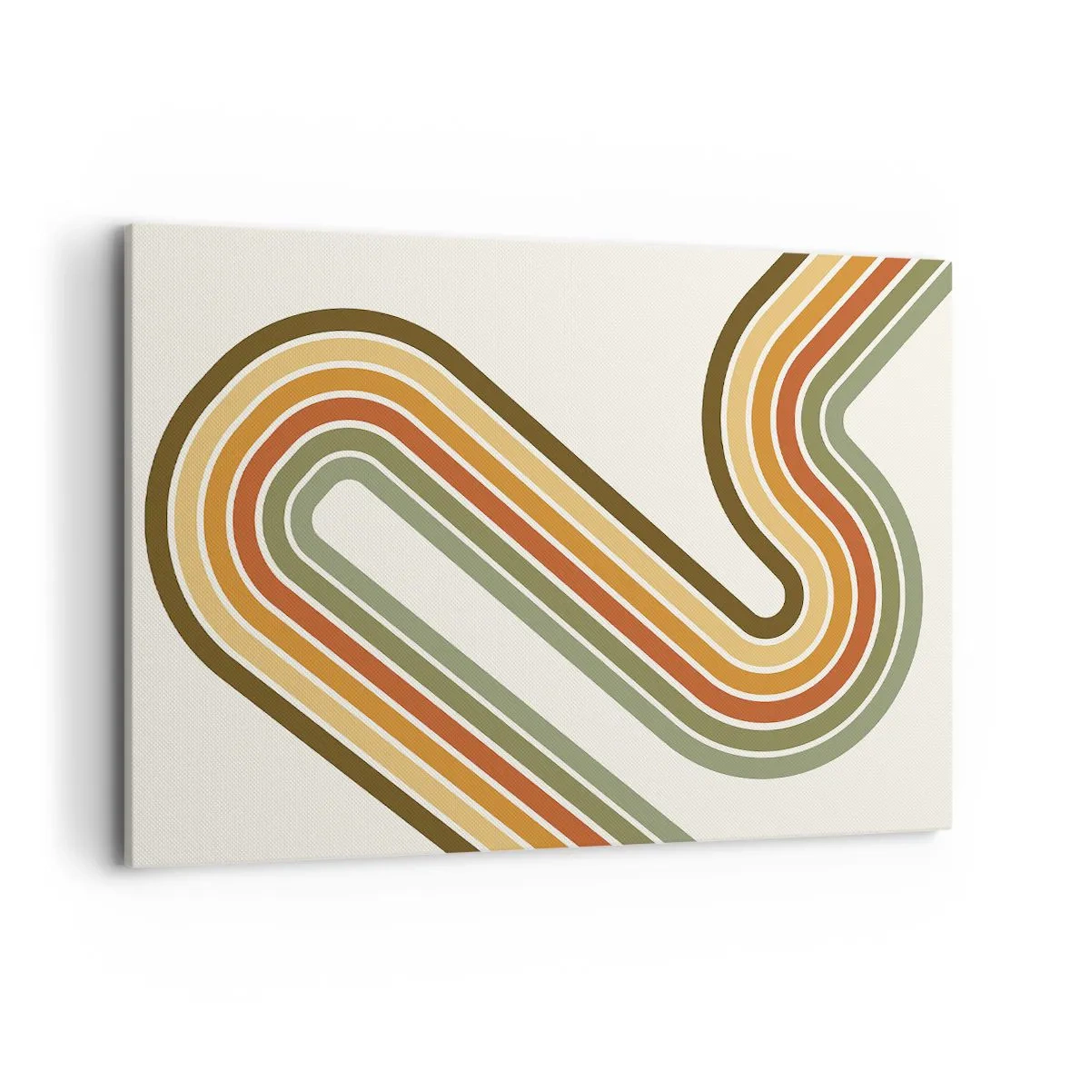 Impression sur toile - Image sur toile - Motif géométrique dans les tons de vert, orange et beige sur fond clair - 120x80cm - En zig zag vers le but - Décoration murale moderne pour le salon et la chambre ARTTOR