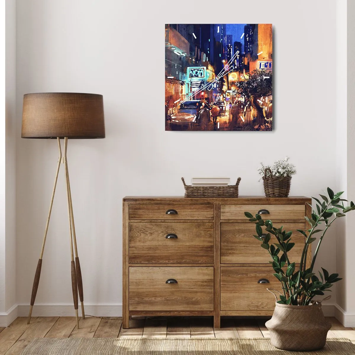 Horloge murale - Pendule murale - Paysage urbain du soir dans le style impressionniste - 30x30cm - Et la ville ne dort pas - Décoration murale moderne pour le salon et la chambre ARTTOR