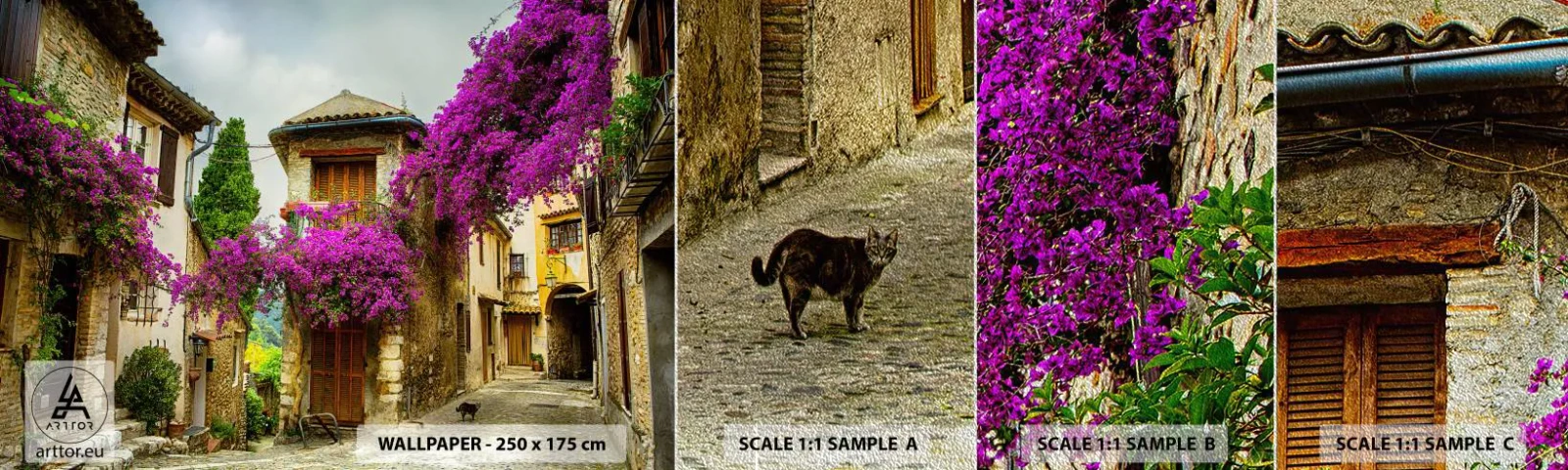 Échantillon de Papier Peint Premium Sand - Sous un dais fleuri - Paysage, Architecture, Ville - 100x30 cm