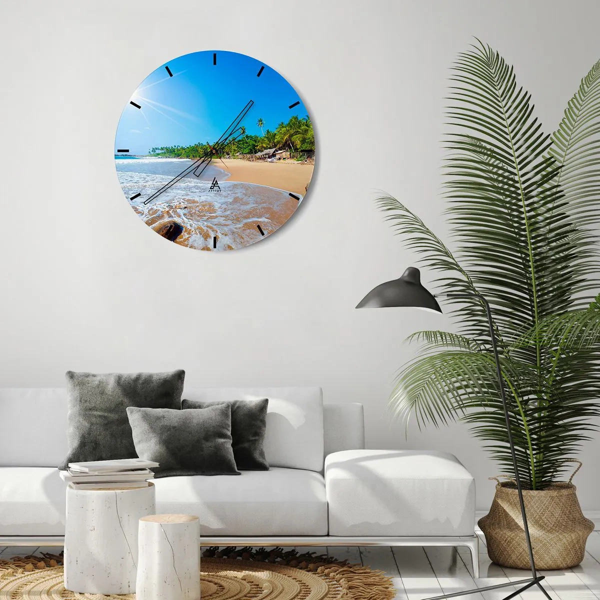 Horloge murale - Pendule murale - Plage tropicale avec palmiers et ciel bleu - 30x30cm - Un endroit exotique pour vous - Décoration murale moderne pour le salon, la cuisine et la chambre ARTTOR