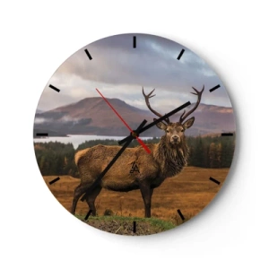 Horloge murale - Pendule murale - Cerf dans un paysage de montagne avec des arbres et un lac - 30x30cm - Majesté de la nature - Décoration murale moderne pour le salon, la cuisine et la chambre ARTTOR