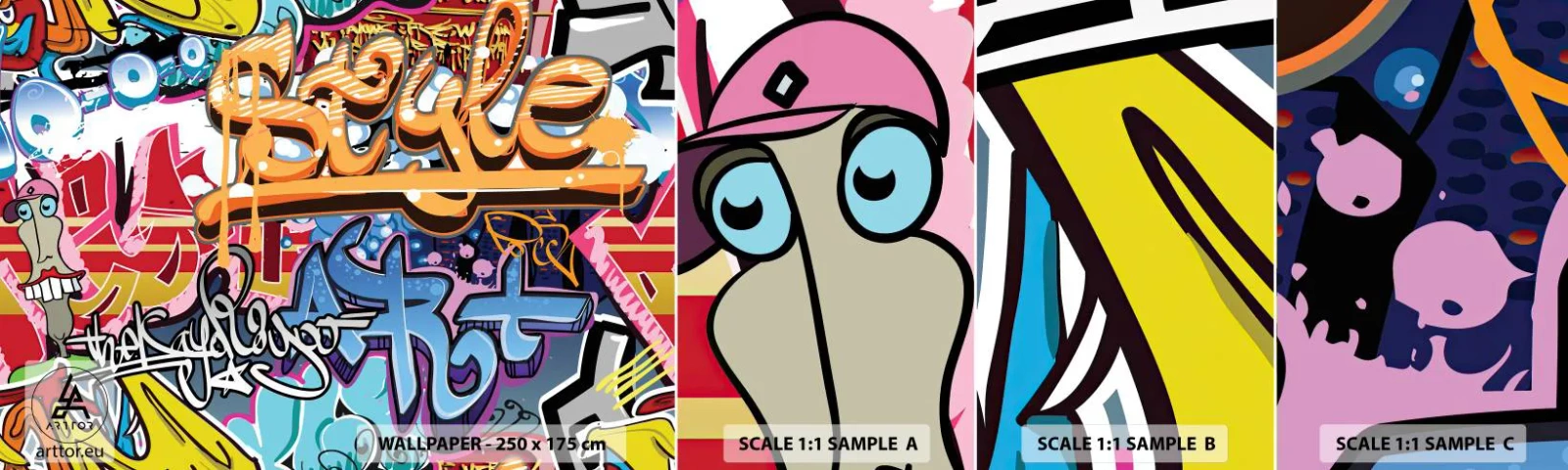 Échantillon de Papier Peint Autocollant Deluxe Sticker - Fresques, fresques, fresques… - Graffiti, Morceau, Modèle moderne - 100x30 cm