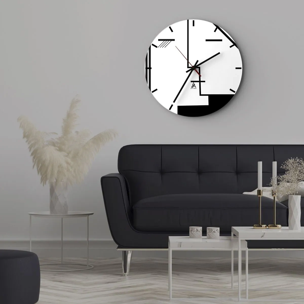 Horloge murale - Pendule murale - Graphiques minimalistes en noir et blanc avec des lignes géométriques - 30x30cm - Juste un baiser - Décoration murale moderne pour le salon, la cuisine et la chambre ARTTOR