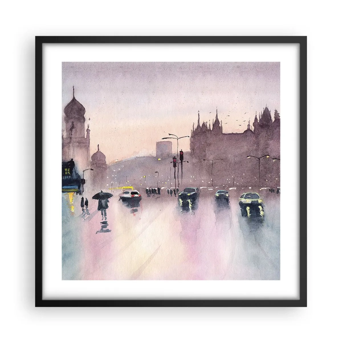 Affiche dans un cadre noir - Poster - Dans une brume pluvieuse - 50x50 cm