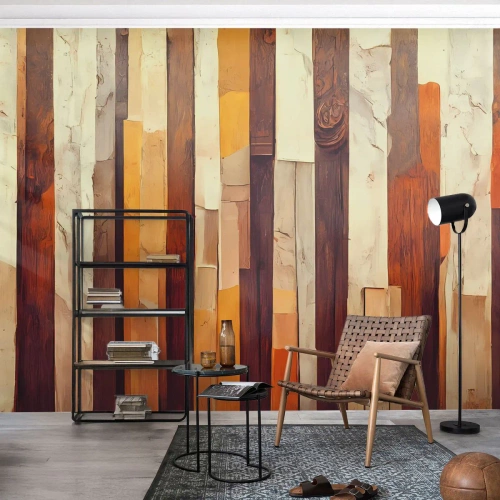 Papier peint sur mesure Premium Sand - Hymne des arbres forestiers - Morceau, Abstraction, Ceintures