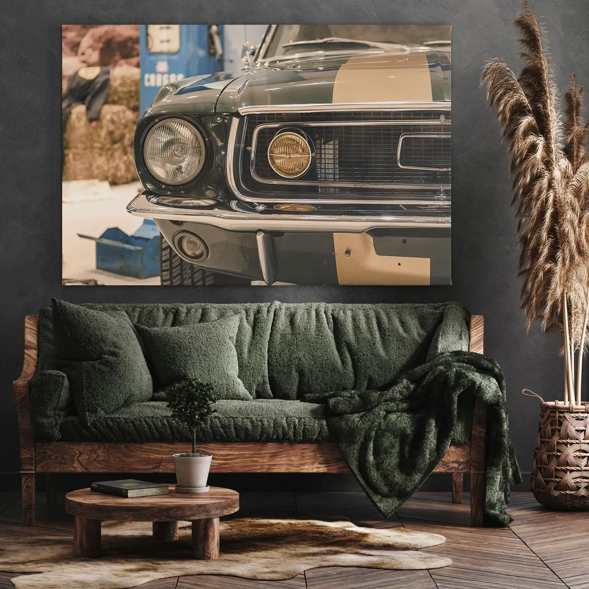 Impression sur toile - Image sur toile - Une voiture rétro emblématique dans un cadre classique - 100x70cm - Rencontre avec une légende - Décoration murale moderne pour le salon et la chambre ARTTOR